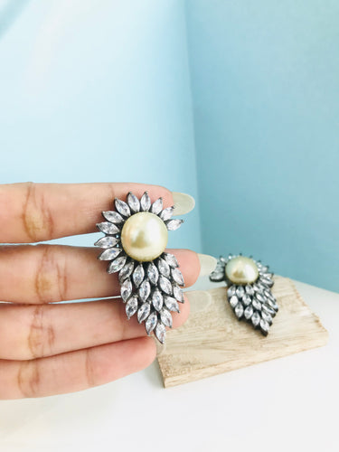 Studded Diamond Leaf Earrings